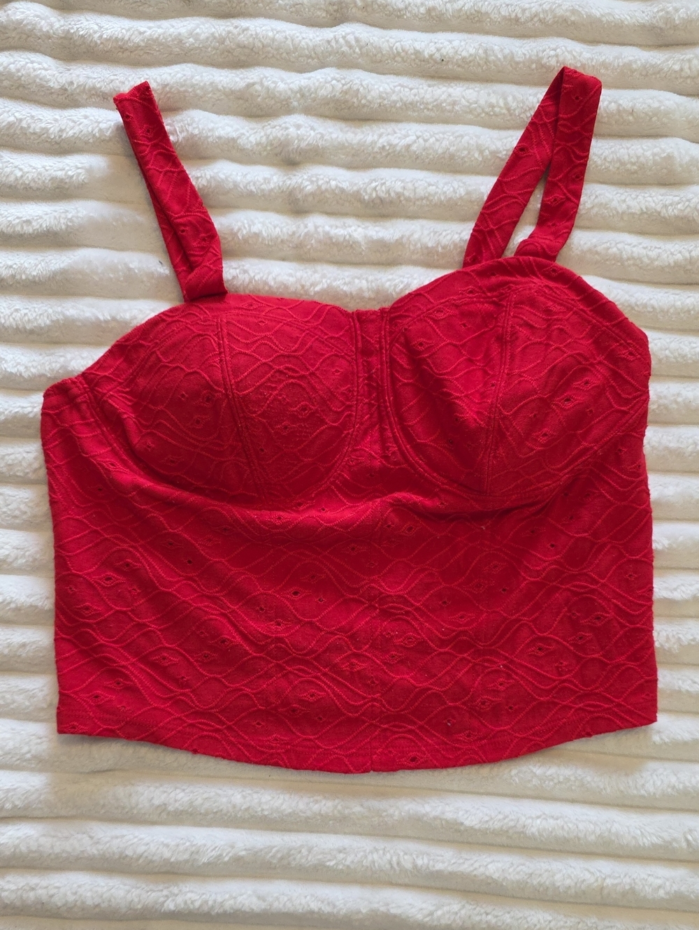 Red Lace Bustier Crop Top - Women Intimates